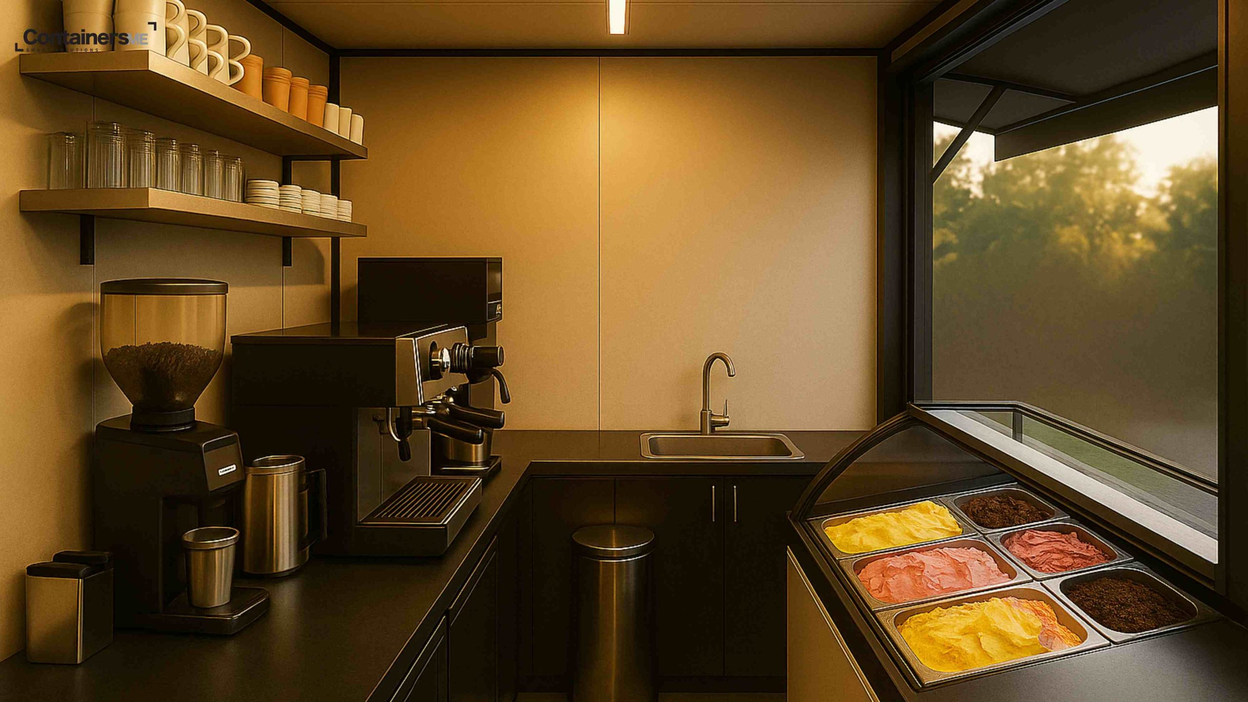 container cafe made using modular mobile container