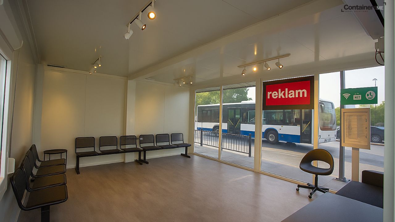 inside of prefabricated container bus stop made using modular mobile container