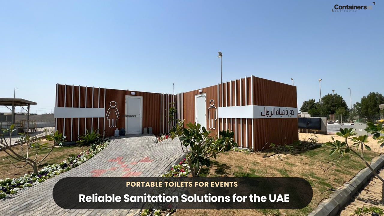 portable toilets for events made using modular mobile container