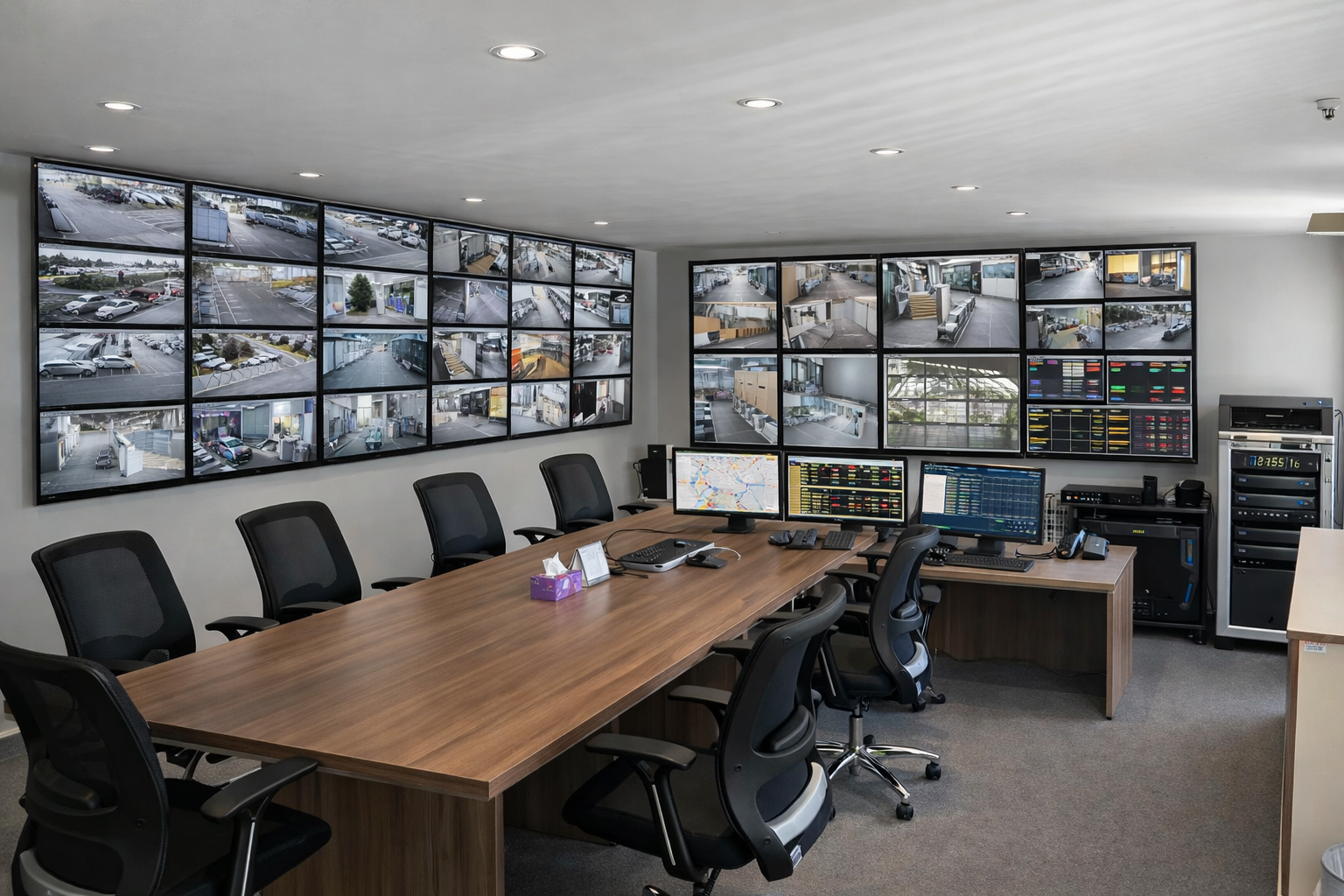 inside of a modular control room made using modular mobile container