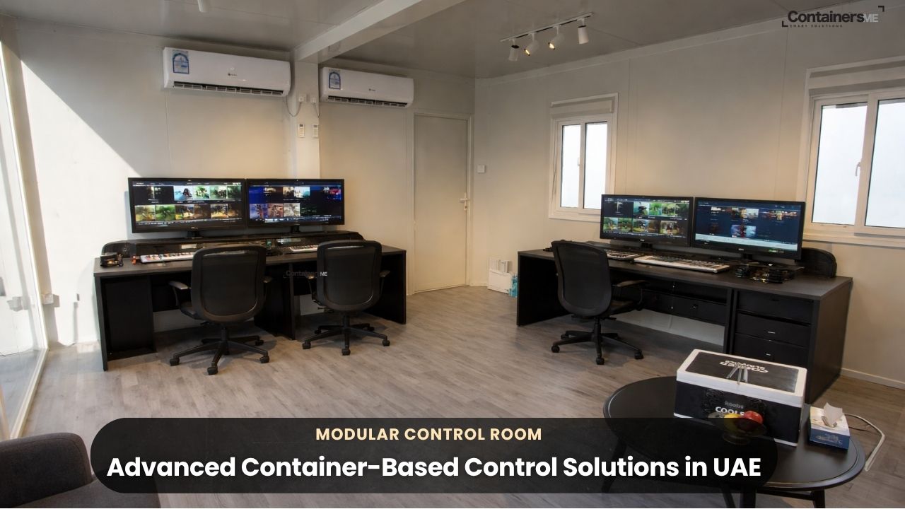 inside of a modular control room made using modular mobile container
