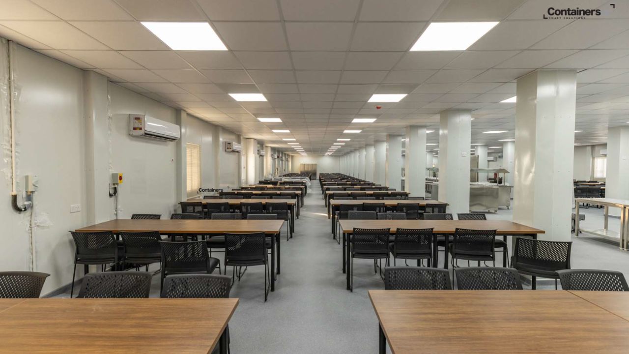 inside of a temporary living quarters made using modular mobile container