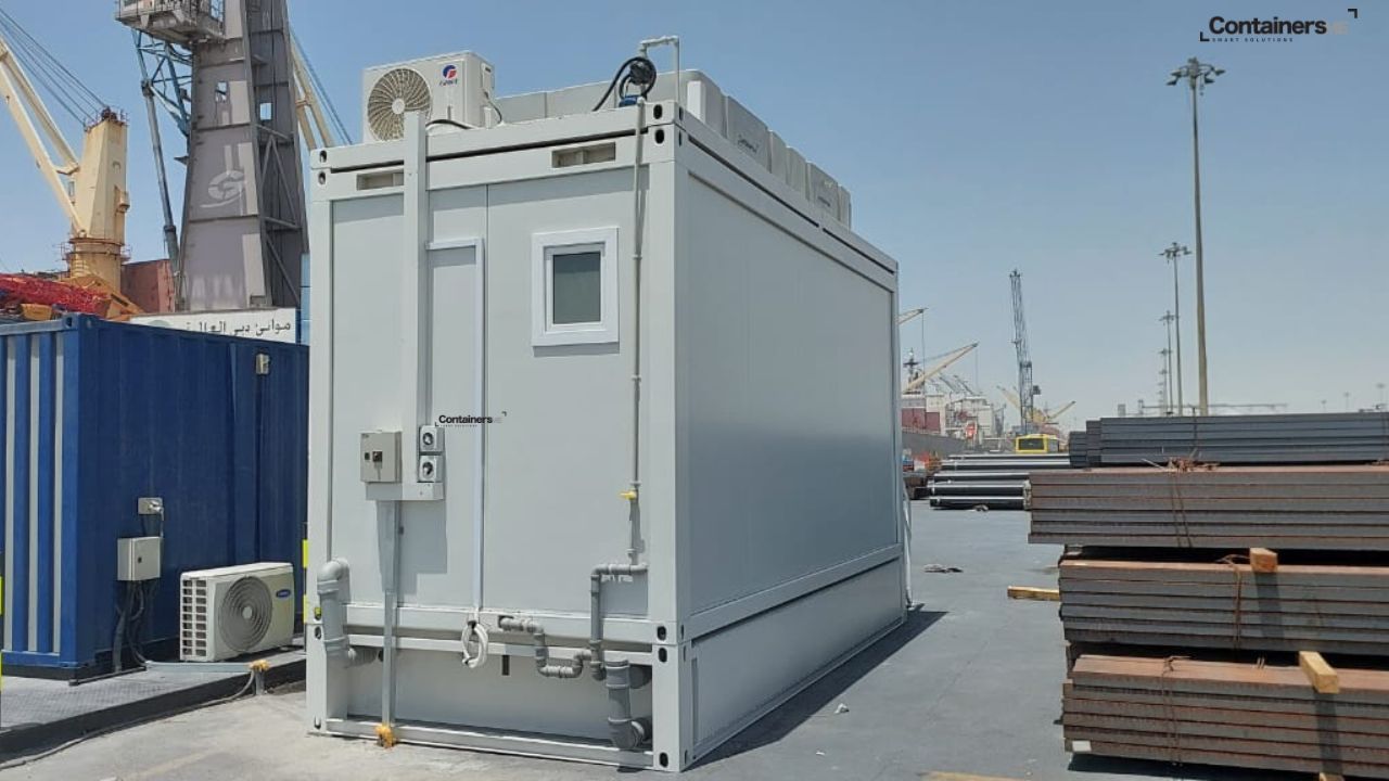 ablution unit made using modular mobile container attached with water and septic tank